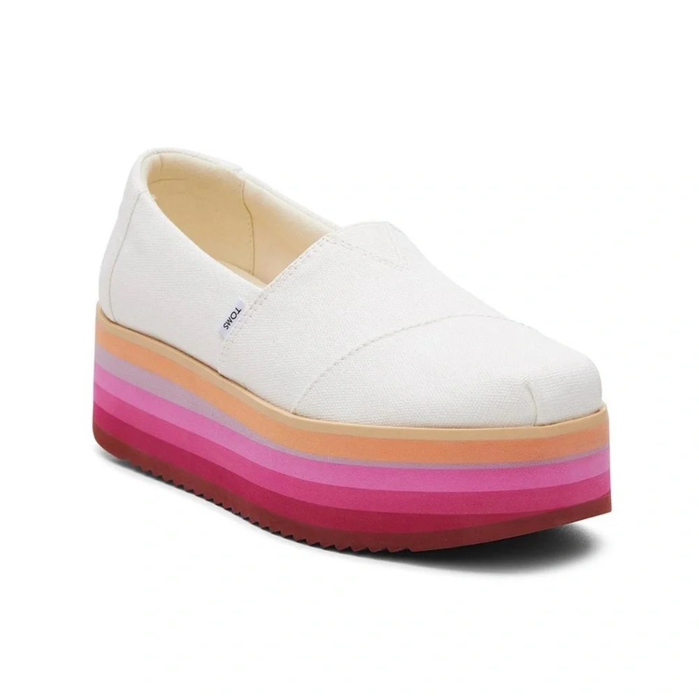 Toms Women's White Platforms with Multicolor Sole